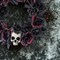 Haunted Skull and Dark Roses Halloween Wreath with Lights 23 1/2 Inches